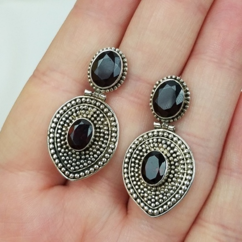 Suarti BA Signed Garnet Sterling SILVER Earrings